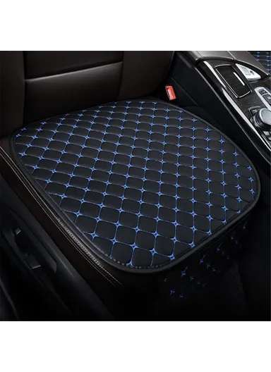 2 Sets Rhombus Embroidered Leather Car Front Seat Cushion + Backrest Pad Set - Black / White