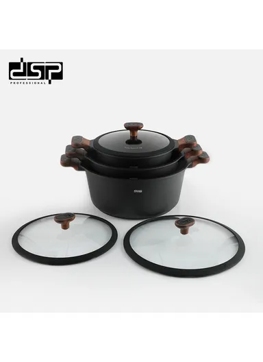 6Pcs 24/28/33cm Casserole Toughened Nonstick Multi-Cookware Set CA009-S03- Black