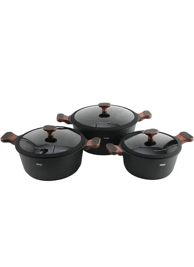6Pcs 24/28/33cm Casserole Toughened Nonstick Multi-Cookware Set CA009-S03- Black