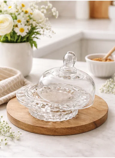 Mini Round Clear Crystal Dessert Bowl With Dome Lid JXTG336 (D13 x H12)cm - Transparent