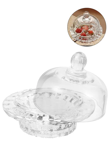 Mini Round Clear Crystal Dessert Bowl With Dome Lid JXTG336 (D13 x H12)cm - Transparent