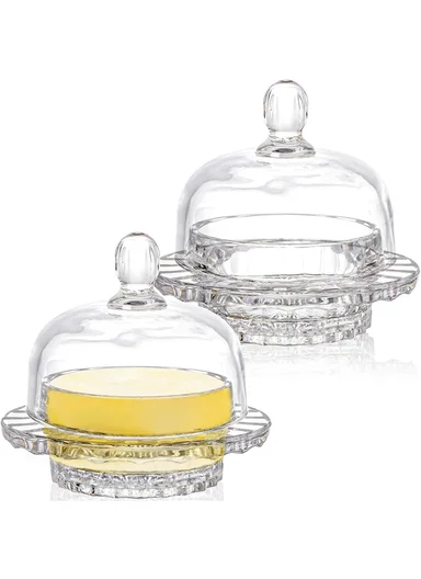 Mini Round Clear Crystal Dessert Bowl With Dome Lid JXTG336 (D13 x H12)cm - Transparent