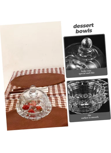 Mini Round Clear Crystal Dessert Bowl With Dome Lid JXTG336 (D13 x H12)cm - Transparent