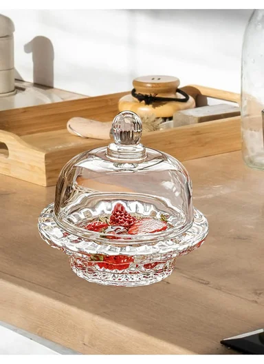 Mini Round Clear Crystal Dessert Bowl With Dome Lid JXTG336 (D13 x H12)cm - Transparent