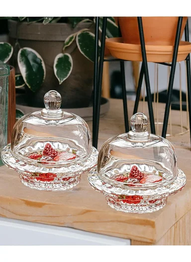 Mini Round Clear Crystal Dessert Bowl With Dome Lid JXTG336 (D13 x H12)cm - Transparent