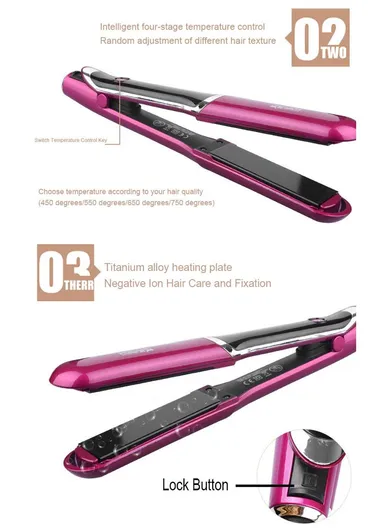 50W Professional Hair Straightener with LED Display &amp; Adjustable Temperature 10083- Pink
