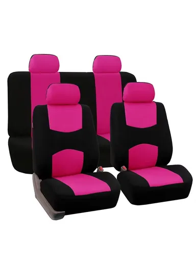 9 Pcs/Set Universal PU Leather Full Set Car Seat Cover, Seat &amp; Cushion Protector for Cars &amp; SUV- Black &amp; Pink