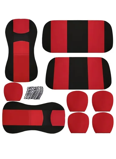 9 Pcs/Set Universal PU Leather Full Set Car Seat Cover, Seat &amp; Cushion Protector for Cars &amp; SUV- Black &amp; Pink