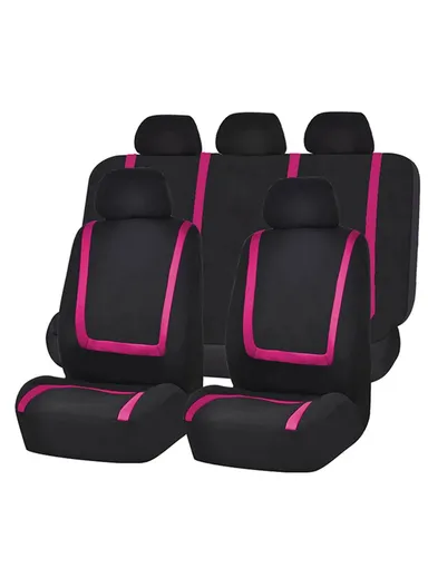 9 Pcs/Set Universal Full Car Seat Cover Set Polyester Interior Decoration Cover Cushion &amp; Seat Protector for Cars &amp; SUVs - Black/Pink