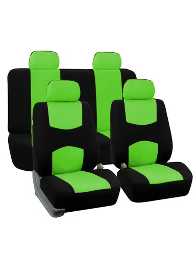 9 Pcs/Set Universal PU Leather Full Set Car Seat Cover, Seat &amp; Cushion Protector for Cars &amp; SUV- Black &amp; Green