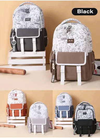 School Bag Simple Large Capacity Travel Backpack 789-3 (W35 x D15 x H45)cm- Black