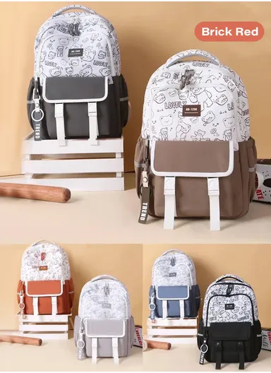 School Bag Simple Large Capacity Travel Backpack 789-3 (W35 x D15 x H45)cm- Brick Red