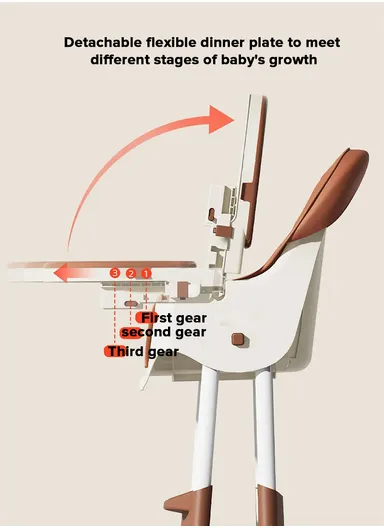 6-36 Month Baby High Chair, Dining Chair, Playtime Chair, Foldable Booster Seat With 360° Wheels, Safety Belt, Storage Bag &amp; Removable Double-Tray for Toddler &amp; Infant Y-HC401 (H97 x W65 x D73)cm - Coffee