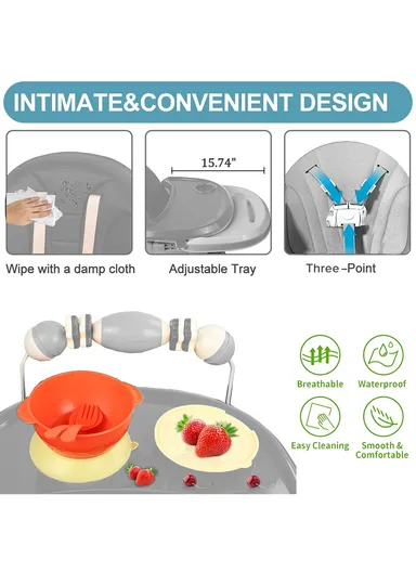 6-36 Month Baby High Chair, Dining Chair, Playtime Chair, Foldable Booster Seat With 360° Wheels, Safety Belt, Storage Bag &amp; Removable Double-Tray for Toddler &amp; Infant Y-HC322 (H95 x W65 x D70)cm - Blue