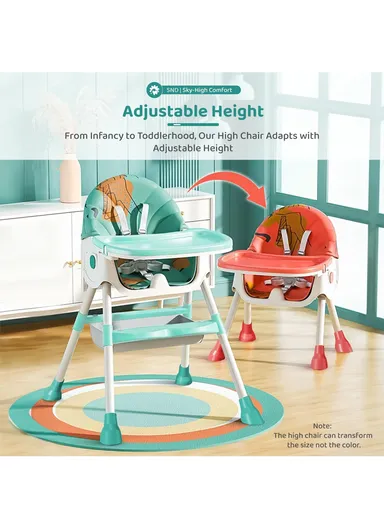 6-36 Month Baby High Chair, Dining Chair, Playtime Chair, Foldable Booster Seat With 360° Wheels, Safety Belt, Storage Bag &amp; Removable Double-Tray for Toddler &amp; Infant Y-HC322 (H95 x W65 x D70)cm - Pink