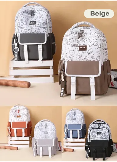 School Bag Simple Large Capacity Travel Backpack 789-3 (W35 x D15 x H45)cm- Beige