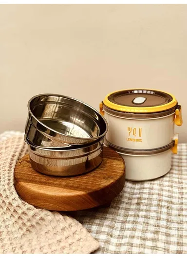 1.4L Double-Layer 304 Stainless Steel Inner Material Lunch Box 493 (D14.5 x H16)cm - Red