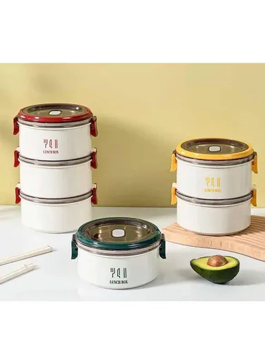 1.4L Double-Layer 304 Stainless Steel Inner Material Lunch Box 493 (D14.5 x H16)cm - Red