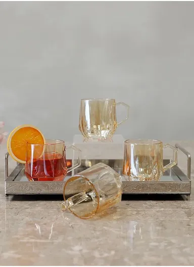 280ml 6 Pcs Luxurious Set Transparent Glass Cup For Drinking Water &amp; Juice JXZB101 - GOLD
