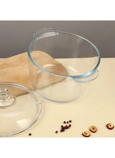 2.5L Durable &amp; Heat Resistant Glass Pot with Lid Compatible with Oven &amp; Microwave SJB-2500MLA (D19 x H11.5)cm - Transparent / Type A