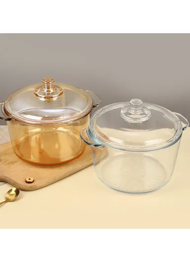 2.5L Durable &amp; Heat Resistant Glass Pot with Lid Compatible with Oven &amp; Microwave SJB-2500MLA (D19 x H11.5)cm - Transparent / Type A