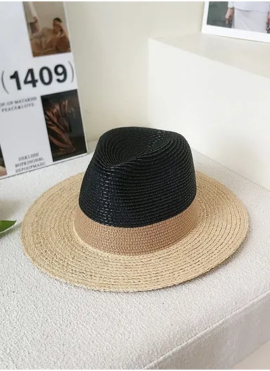 Breathable Comfortable Casual Sun Straw Hat, Beach Hat for Women - Black