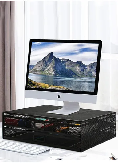 Monitor Stand with 2 Drawers, Ideal for Office Supplies &amp; Monitor Elevation, (L40 x W30 x H12)cm