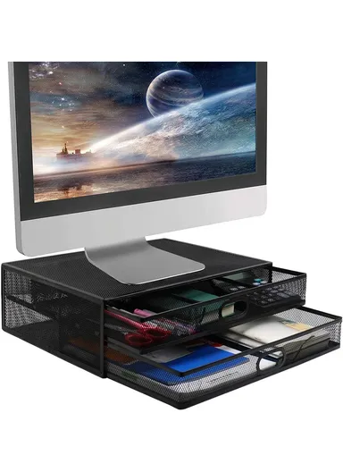 Monitor Stand with 2 Drawers, Ideal for Office Supplies &amp; Monitor Elevation, (L40 x W30 x H12)cm