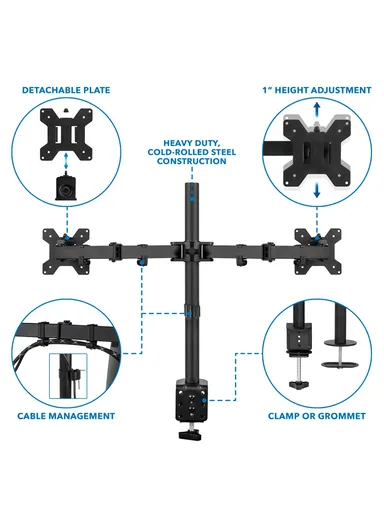 Dual Monitor Mount with Full Articulation, Ideal for Screens up to 32" inches, Adjustable Height &amp; Cable Management, (W73 x H40)cm