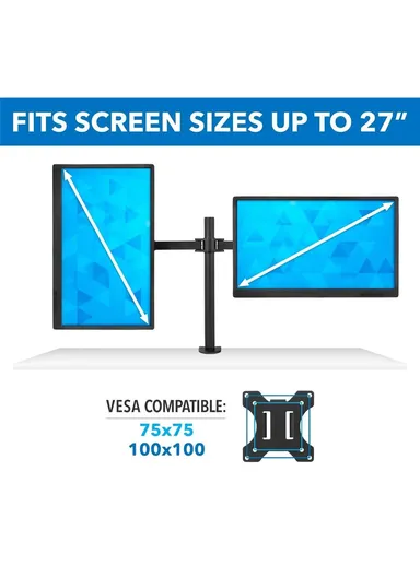Dual Monitor Mount with Full Articulation, Ideal for Screens up to 32" inches, Adjustable Height &amp; Cable Management, (W73 x H40)cm