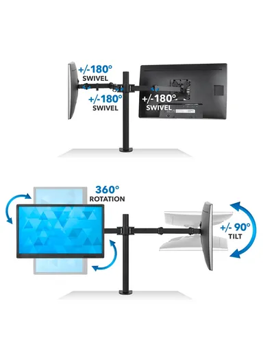 Dual Monitor Mount with Full Articulation, Ideal for Screens up to 32" inches, Adjustable Height &amp; Cable Management, (W73 x H40)cm