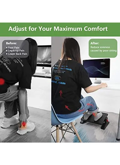 Ergonomic Adjustable Footrest, Provides Comfort &amp; Improves Posture, with Height Adjustment (L48 x W31 x H15)cm