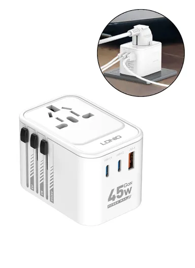 45W Universal Multi-Port Power Adapter All in One with USB-C &amp; Integrated US/UK/EU/AU Sockets Z8