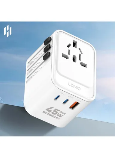 45W Universal Multi-Port Power Adapter All in One with USB-C &amp; Integrated US/UK/EU/AU Sockets Z8