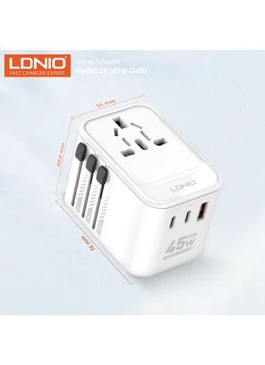 45W Universal Multi-Port Power Adapter All in One with USB-C &amp; Integrated US/UK/EU/AU Sockets Z8