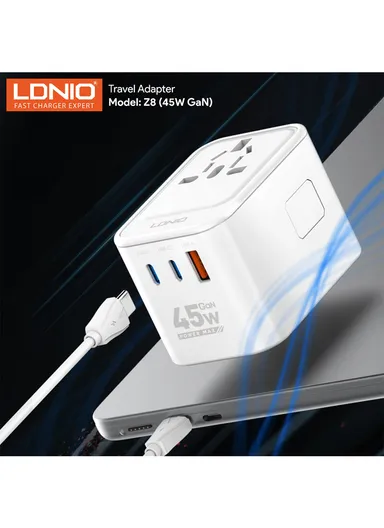 45W Universal Multi-Port Power Adapter All in One with USB-C &amp; Integrated US/UK/EU/AU Sockets Z8