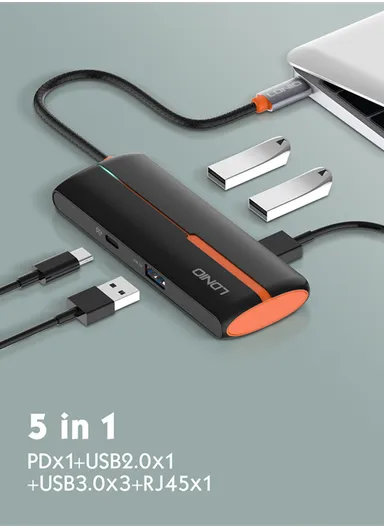 5-in-1 USB-C Multi-Port Hub with PD 100W Quick Charge DS-25U (L11 x W4 x H1.65)cm