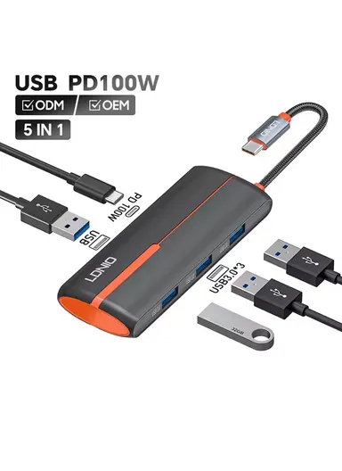 5-in-1 USB-C Multi-Port Hub with PD 100W Quick Charge DS-25U (L11 x W4 x H1.65)cm