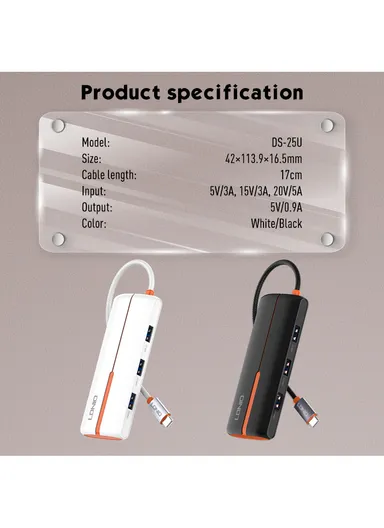 5-in-1 USB-C Multi-Port Hub with PD 100W Quick Charge DS-25U (L11 x W4 x H1.65)cm