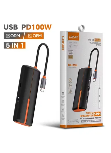 5-in-1 USB-C Multi-Port Hub with PD 100W Quick Charge DS-25U (L11 x W4 x H1.65)cm