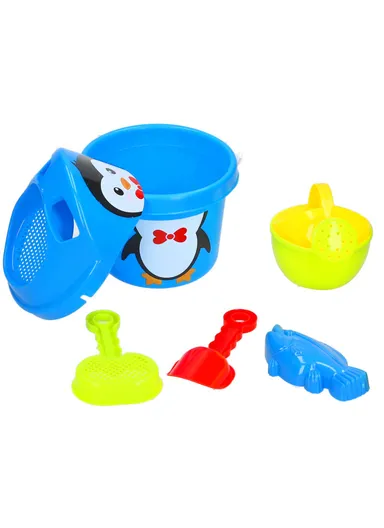 5Pcs Sand Toys with A Penguin-shaped Bucket &amp; Other Accessories For Kids To Play On The Beach
