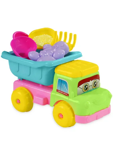 7Pcs Plastic Beach Toy Truck with Sand Tools Set For Children- Green