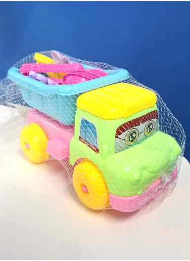 7Pcs Plastic Beach Toy Truck with Sand Tools Set For Children- Green