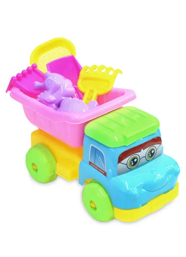 7Pcs Plastic Beach Toy Truck with Sand Tools Set For Children- Blue