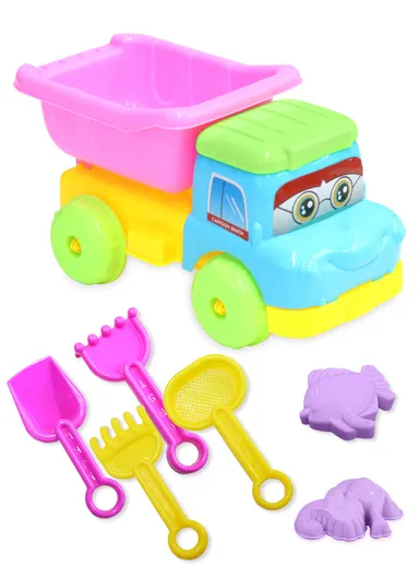 7Pcs Plastic Beach Toy Truck with Sand Tools Set For Children- Blue