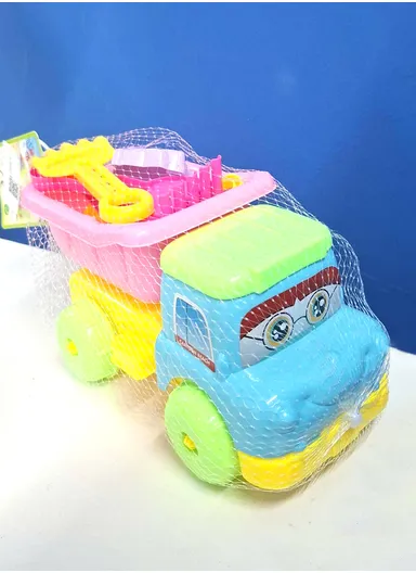 7Pcs Plastic Beach Toy Truck with Sand Tools Set For Children- Blue