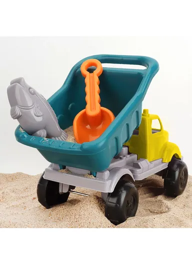 5Pcs Sand Truck &amp; Accessories Strainer, Shovel Beach Garden Toy Kids Play Set - Yellow
