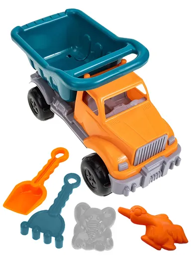 5Pcs Sand Truck &amp; Accessories Fork Spade Beach Garden Toy Kids Play Set- Orange