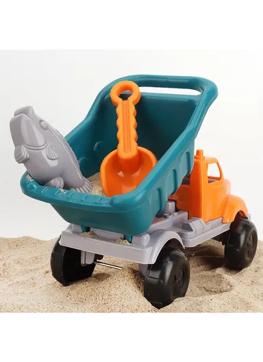 5Pcs Sand Truck &amp; Accessories Fork Spade Beach Garden Toy Kids Play Set- Orange