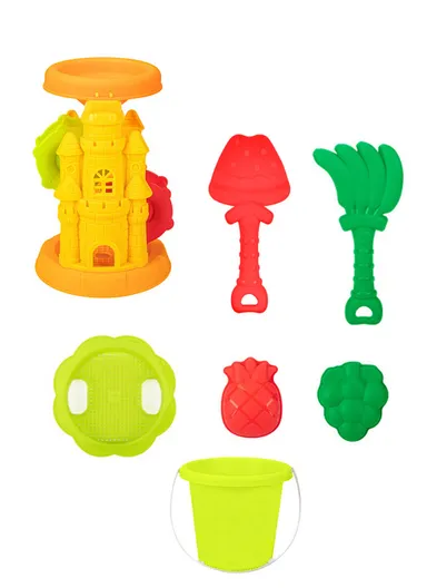 7Pcs Set Beach Toy Set with Special Windmill, Shovel &amp; Bucket For Kids - Green